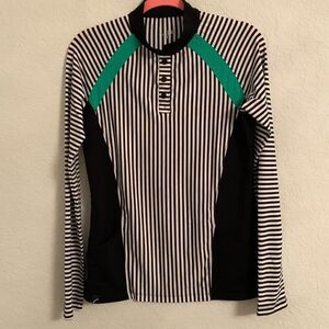 Swing Dish Sport Abby Stripe UPF50+Pockets Snap Long Sleeve Top M